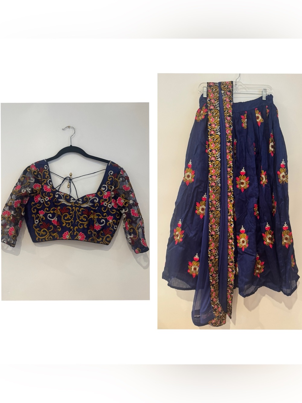 Embroidered Navy Floral Lehenga with Dupatta